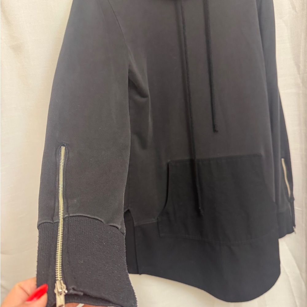 22” ptp zipper cuffs, Black Hooded Women's Top - Picture 9 of 11
